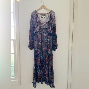 Anthropologie Maeve Long Sleeve V-Neck Floral Maxi Dress